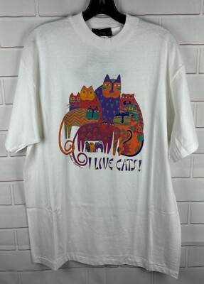 Vintage I Love Cats Laurel Burch Shirt White One Size Fits All Graphic Art  USA