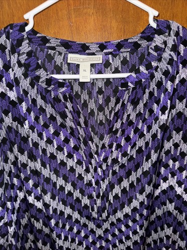 Dana Buchman Damen lila und schwarz V-Ausschnitt Bluse Größe XL - Bild 4 von 7