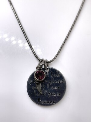 SilverTone Charm Pendant W/ Amethyst & Wing Engraved Affirmation LOOK
