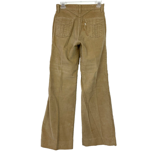 Vintage 70s Levis Khaki Brushed Cotton Wide Leg Flare Velour Pants 25 x 31 - Picture 4 of 5