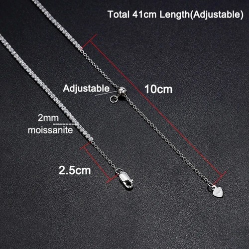2mm Moissanite Tennis Chain Necklace Women's Choker 925 Sterling Silver Chain - Picture 11 of 16