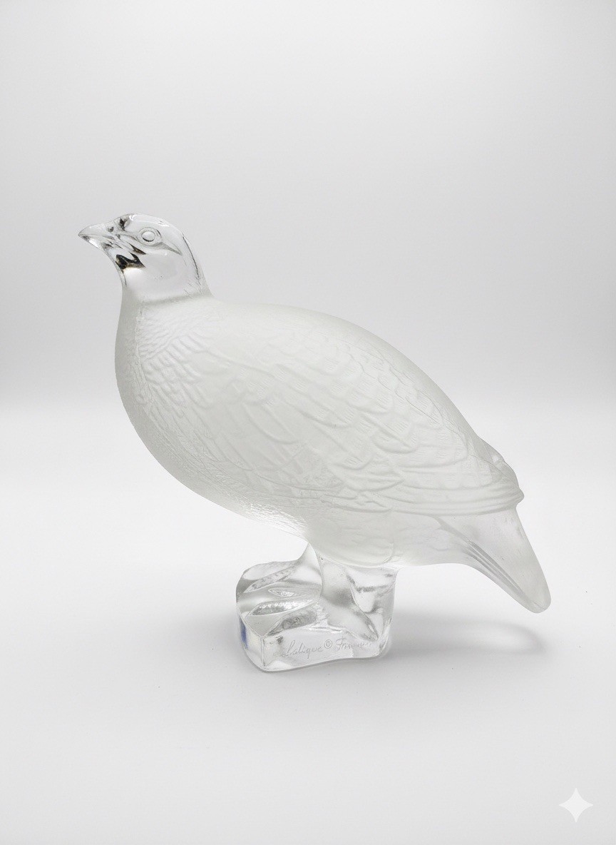 Lalique France Crystal Standing Partridge Bird Figurine "Perdrix Debout" Signed
