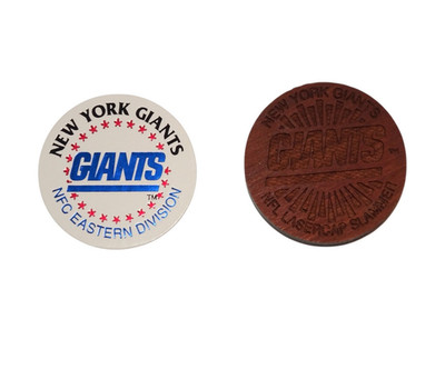 Vintage 90s New York GIANTS Thick Wood Lasercap Slammer & NFC 1993 Pog NFL Set