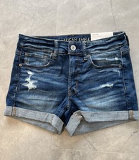 American Eagle Distressed Denim Cuffed Mom Shorts Size 6 Women Zip New
