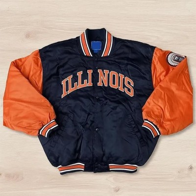 Vintage 90s Illinois Fighting Illini Satin Varsity Jacket NCAA Bomber Coat
