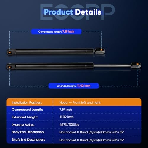 Spring Struts Lift Supports Front Hood Gas Springs Shocks 4048 Struts for Jeep Grand ...