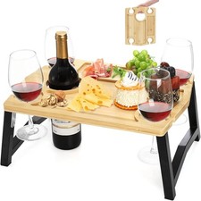 Portable Wine Picnic Table with Glass Holder, Foldable Durable Picnic