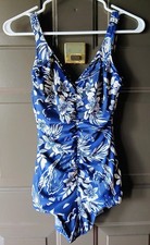Women's Vintage 1960s Blue Floral 1 Piece Tankini Bathing Suit