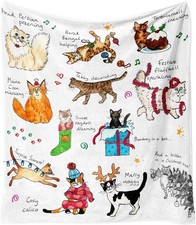Christmas Throw Blanket 60"x50",Winter Merry Xmas Holiday Festival Cute Cat Love