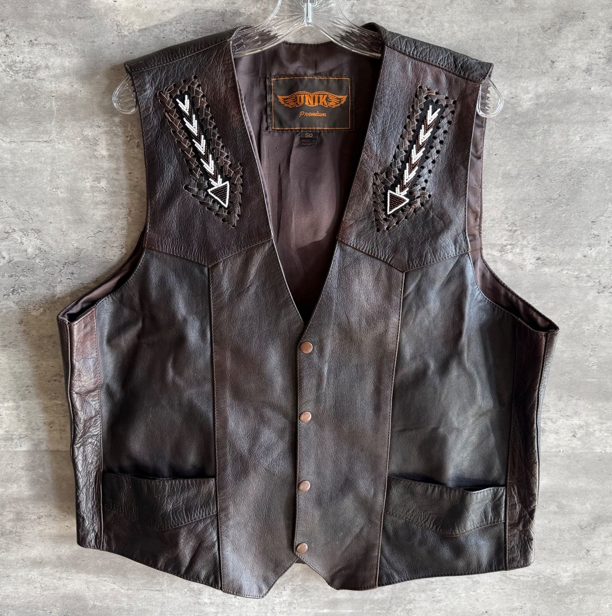 Vintage Unik Premium Leather Southwestern Native Embroidered Biker