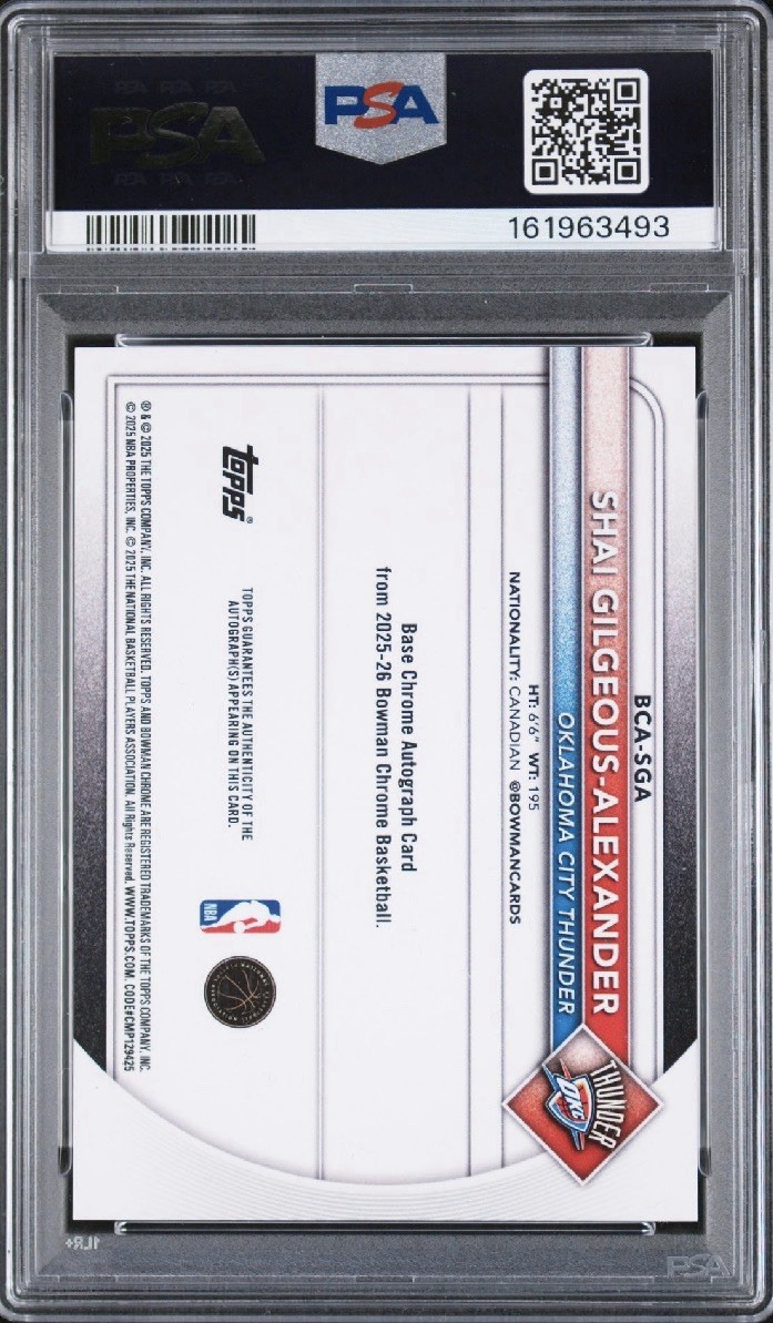 2025 BOWMAN CHROME AUTO /25 ORANGE SGA Shai GILGEOUS-ALEXANDER PSA 9 Auto 10 💎 view 2