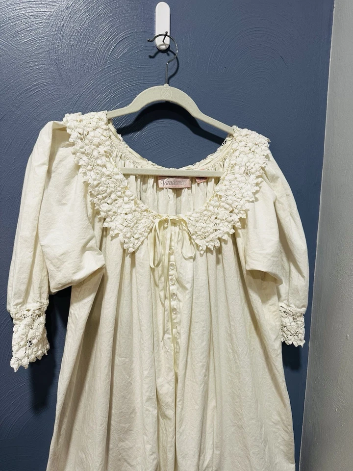 Camisón vintage Vandemere crema encaje algodón casa núcleo L victoriano ganchillo encaje ☼ Foto 3 de 4