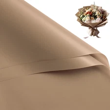 20 Sheets Flower Wrapping Paper - 22.4 x 22.4 inch Pure Coffee Color Water-Resis