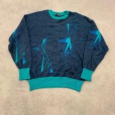 Vintage Knitted Jumper abstract patterned grandad knit sweater Men's M