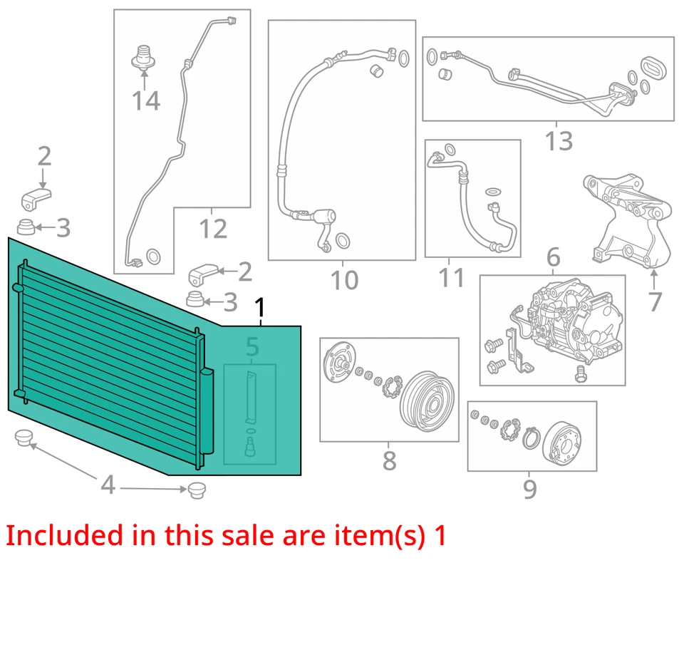 Condensador de aire acondicionado Acura RLX 2014 2015 2016 2017 2018 2019 2020 71 k OEM Foto 4 de 4