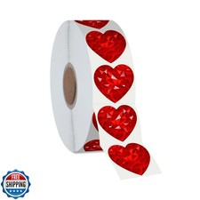 500 PCS Holographic Red Heart Stickers, Sparkly Metallic Heart St