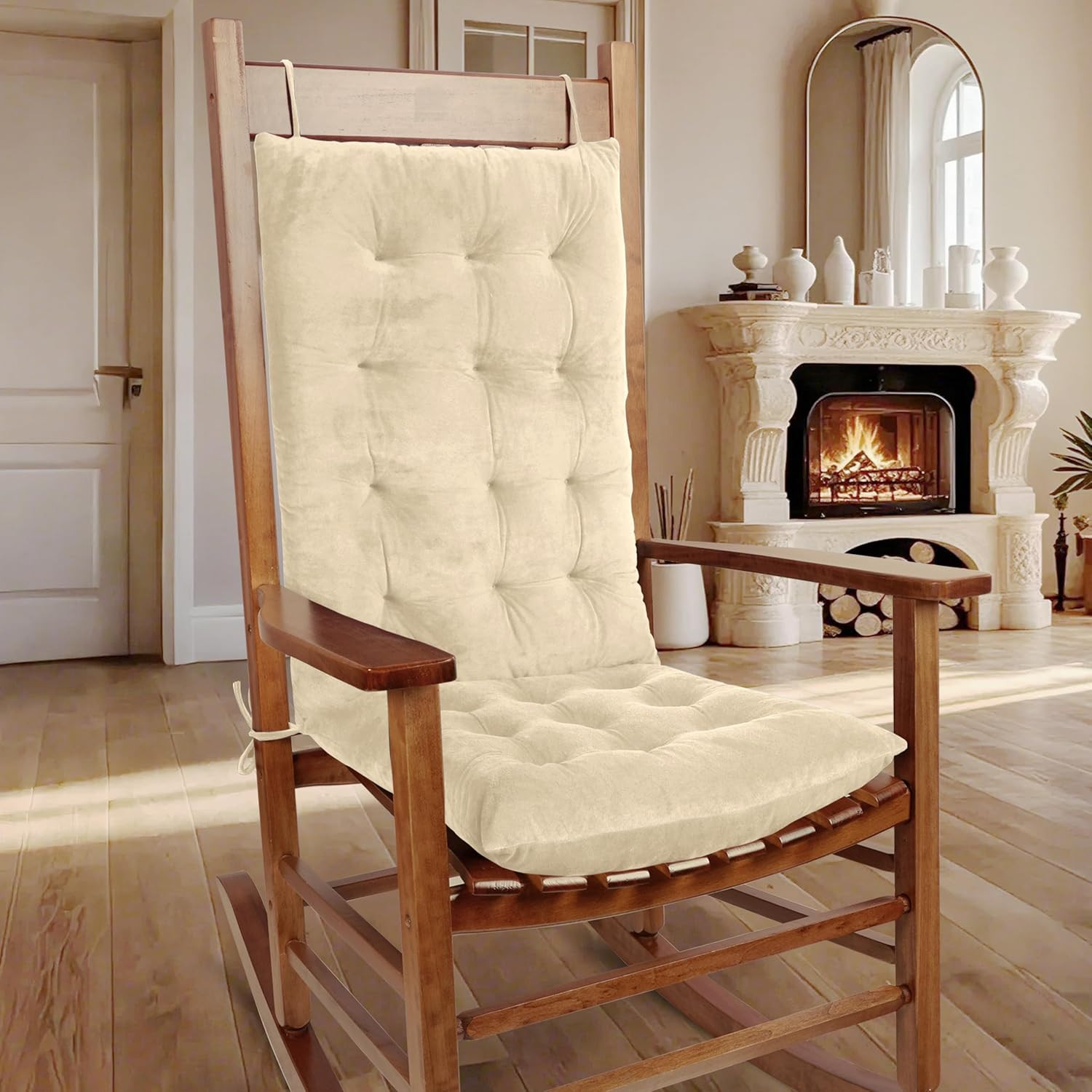 Thick Rocking Chair Cushion Warm Tufted Rocking Chair Pads Set of 2 with Ties Hi