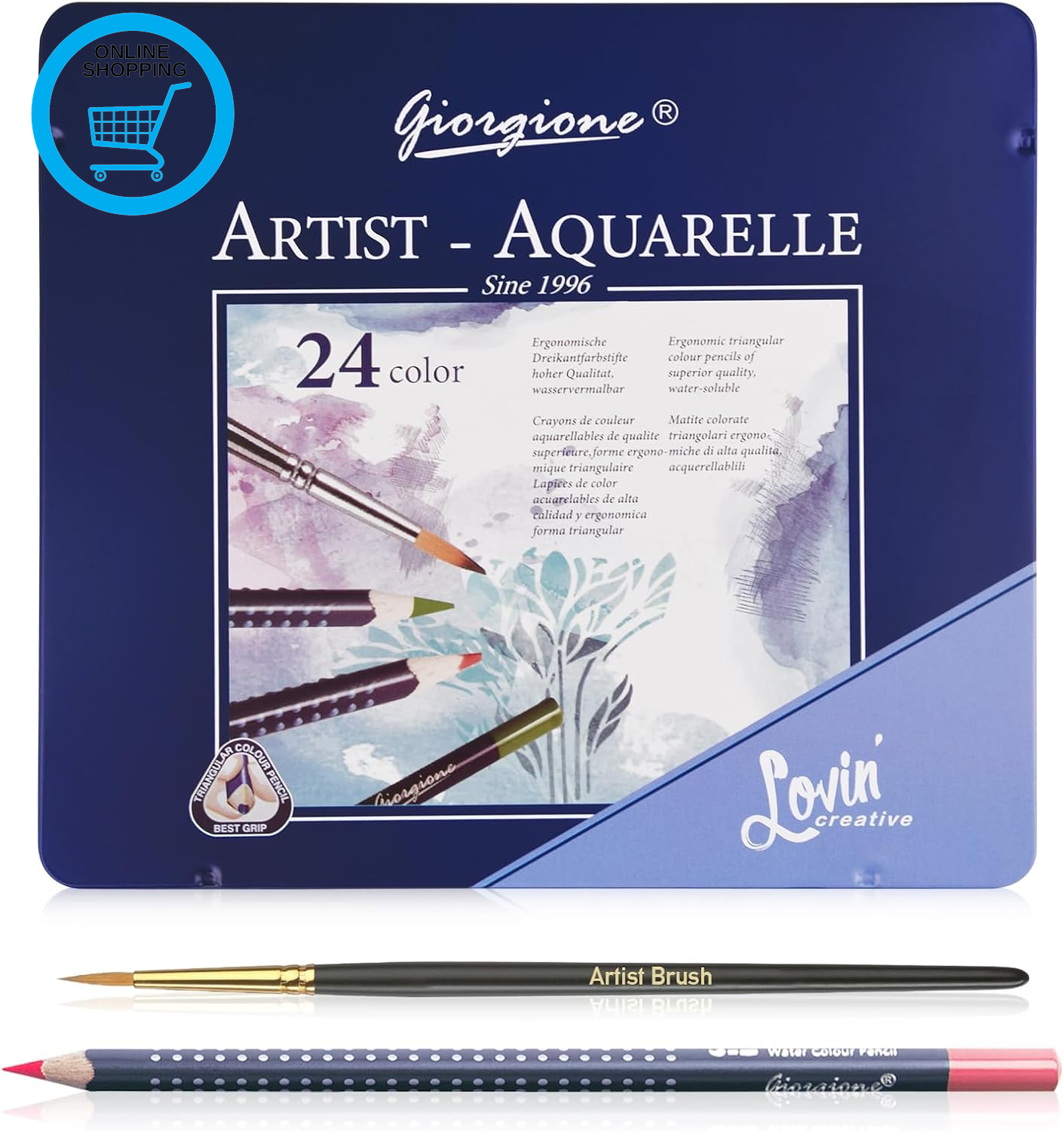 Watercolour Pencils - 24 Colouring Pencils Watercolour,Water-Soluble Coloured Pe