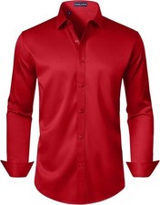 Mens Red Dress Shirt Wrinkle Free Stretch Long Sleeve Formal SMALL