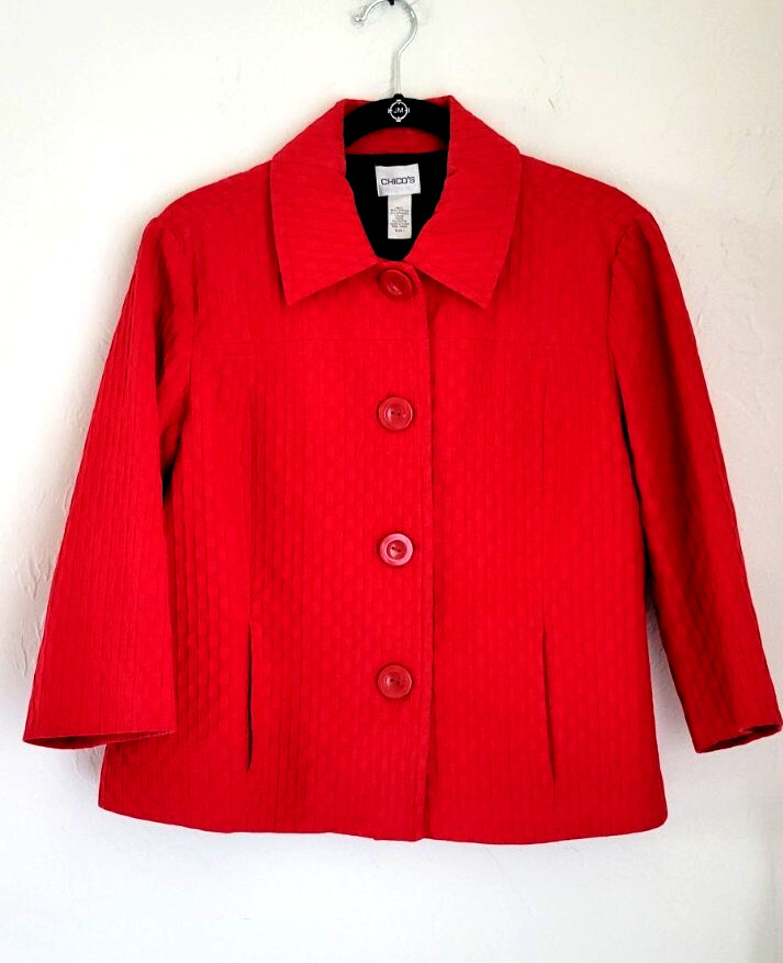 Chicos Jacket button front collared size 1 red te… - image 1