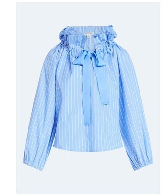 New Free Assembly Women's Ruffle Tie Neck Cotton Top Long Puff Sleeves Sz XLarge