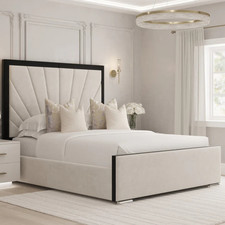 Image of Sunrise Panel Bed Frame Plush Velvet Upholstered Ottoman Gas Lift Storage Double