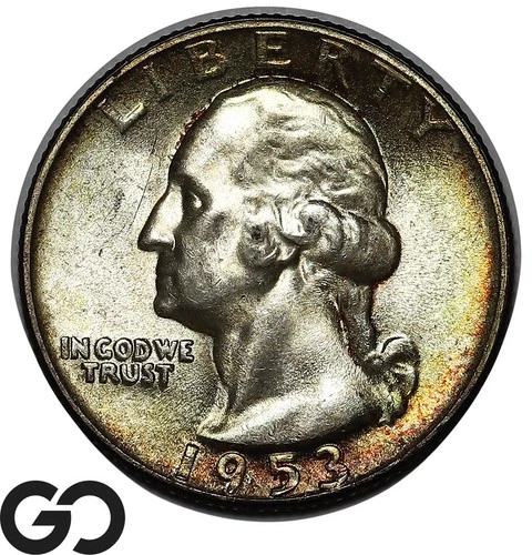 1953-S Washington Quarter, Beautiful Toner, Gem BU++