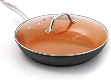 Nonstick Ceramic Copper Frying Pan: Non Stick 8 Inches Skillet with Glass Lid - 