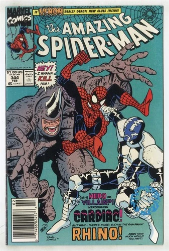 Amazing Spider-Man #344 NM- 9.2 white pages  vs. The Rhino  Marvel 1991  No Resv