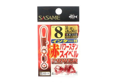 Sasame 200-H Power Stain Snap Swivel Smooth Spin Red Size 8 (8812)