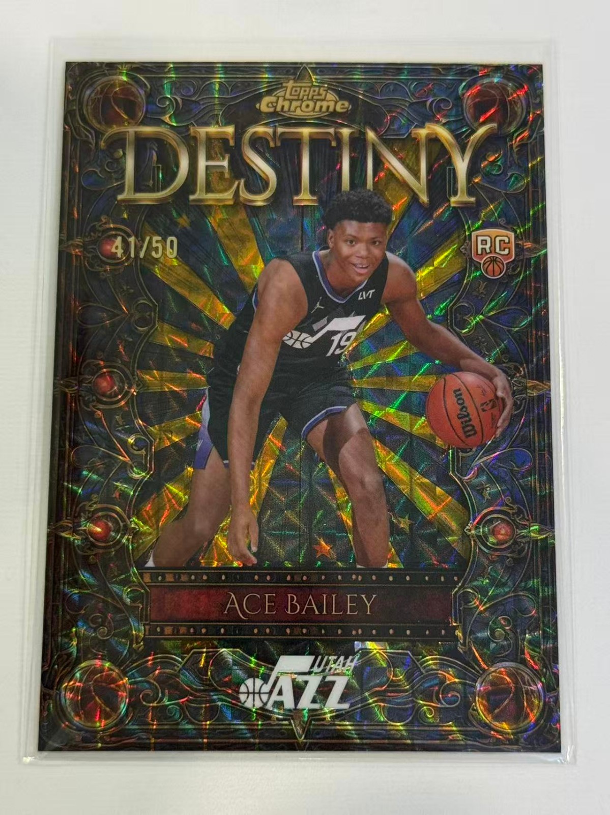 2025-26 Topps Chrome Destiny Gold Geometric #D-5 RC Ace Bailey 41/50 Utah Jazz
