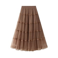 Women's spring and summer solid color three-layer large yarn skirt long skirt