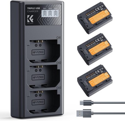 Kamera Akku NP-FZ100 3er Set mit Ladegerät für Sony Alpha A7 A9 FX3 ZV-E1 ZV-E10