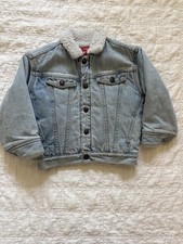 VTG Little Levis Kids Denim Sherpa Jacket size 6 Regular Made USA Light Wash 90s