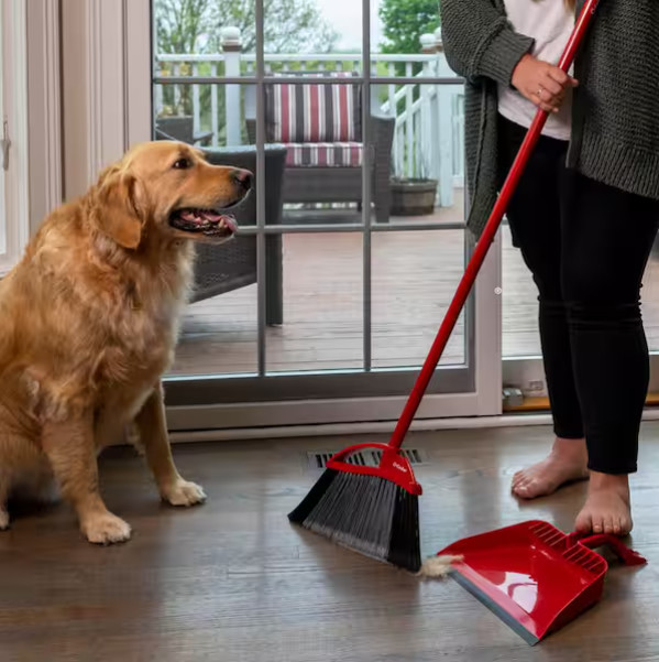 O-Cedar PowerCorner Pet Pro Broom with Step-On Dustpan Angled Bristles 1-Pack