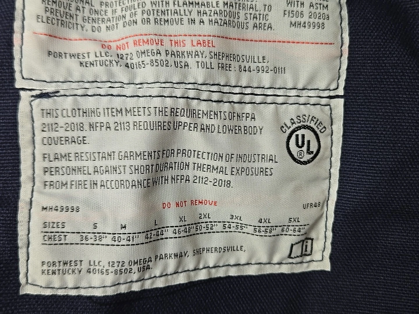 Portwest Bizflame L Jacket NFPA2112 ARC 4 Fire Resistant Hoodie Duck Cotton BL - product detail image 14