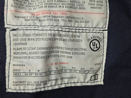 Portwest Bizflame L Jacket NFPA2112 ARC 4 Fire Resistant Hoodie Duck Cotton BL image 14