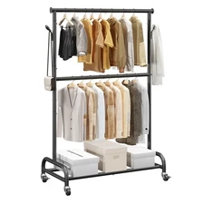 Uimoso Rolling Clothes Garment Rack with Wheels Adjustable Crossbar Side Hooks