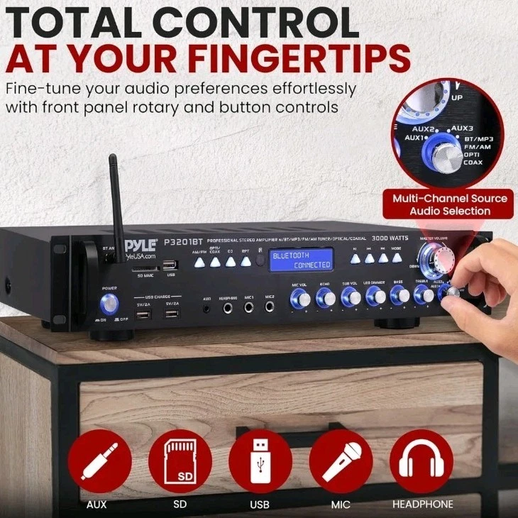 Pyle Multi Channel Bluetooth Preamplifier Receiver, Pro Audio, 3000 Watt P3201BT - Image 3 of 4