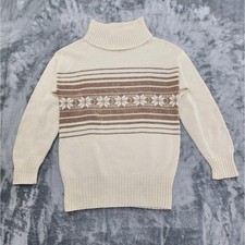 Vintage Janzten Sweater Womens M Beige Tan Fair Isle Pullover Turtleneck Winter