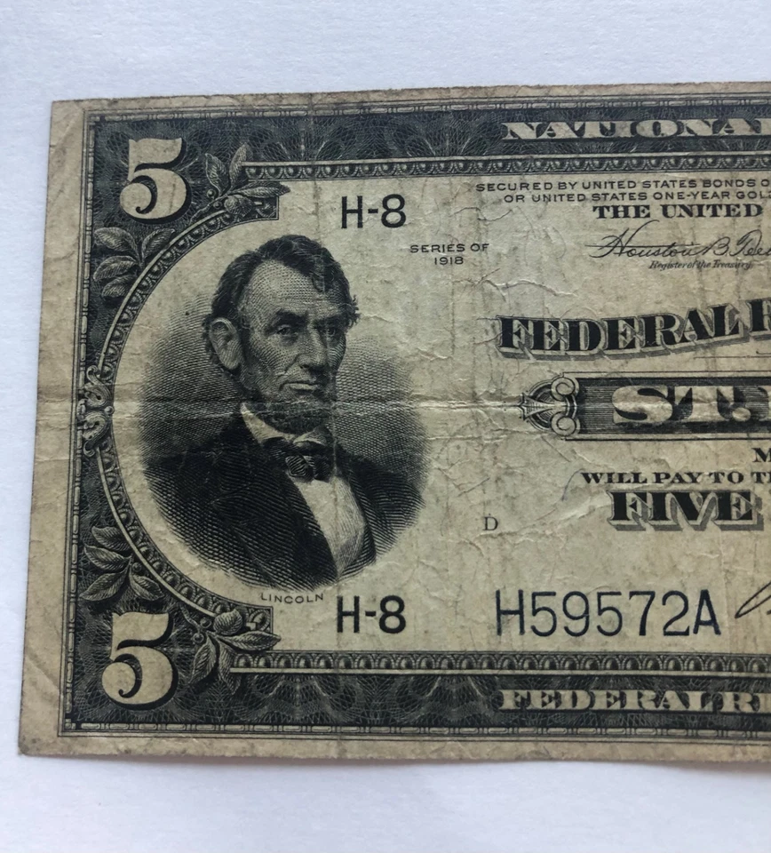 1918 $5 five dollars Federal Reserve Bank Note - St. Louis FR-797 - Image 3 of 4