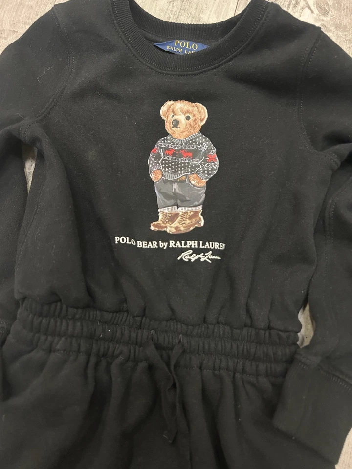 Polo Bear Ralph Lauren Bear Sudadera Vellón Vestido Negro Niñas Talla 4T 4 Foto 2 de 4