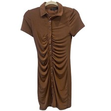 FOREVER 21 Women’s Button Up Short Sleeve Collared Ruched Dress Size XS