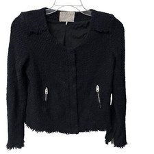 IRO Agneta Black Boucle Tweed Knit Jacket Size 2 Full Zip Pockets