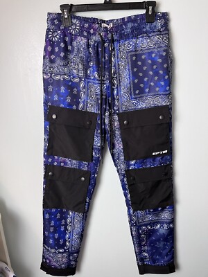 NWT EPTM. Mens ATHLETIC PANTS M Cargo Pockets Blue Rave EDM Dance 30  Inseam