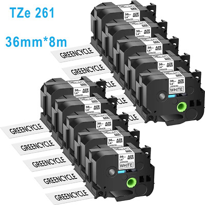 10PK TZe 261 TZ261 Black on White Label Tape 36mm For Brother P-Touch PT-9200DX