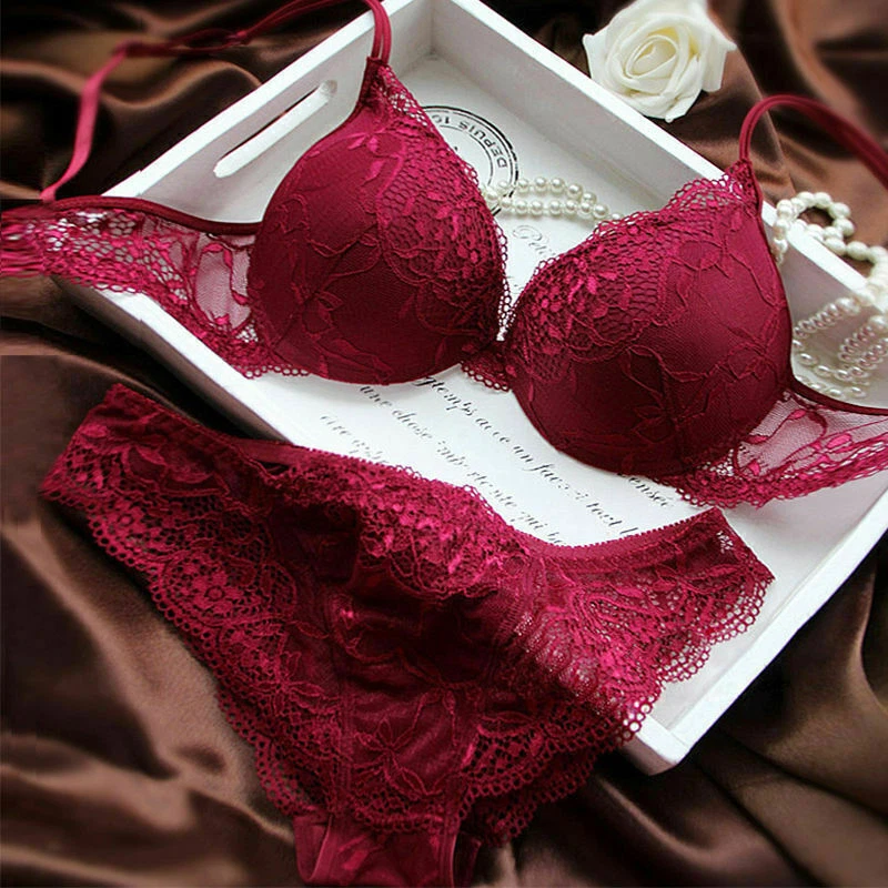 Sexy Embroidery Lace Extreme Bra Set Padded Push Up Underwear Plunge Bra  Sets