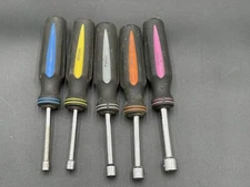 Partial Set Of Five Metric Nut Drivers, Hollow Shaft, 6 Point, Rubberized Grip