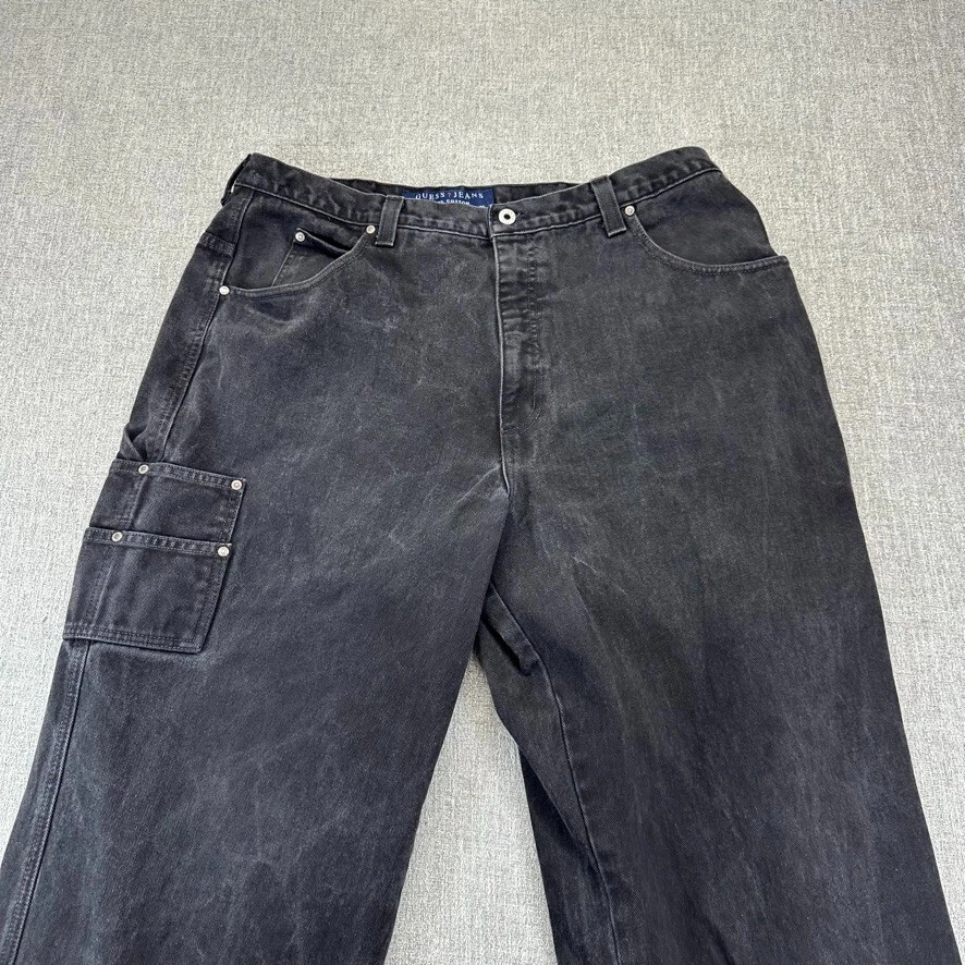 Vintage Guess Jeans Mens 40x33 Black Carpenter Baggy Tapered Made USA - Image 3 of 4