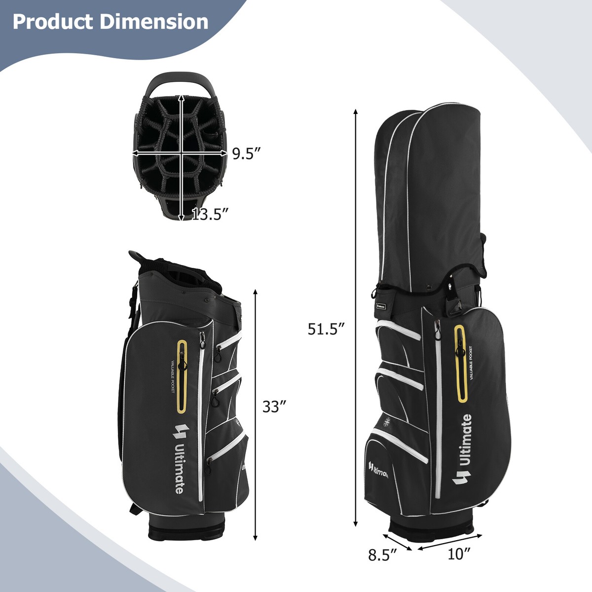Lightweight Golf Cart Bag W/15 Way Top Divider Individual Putter